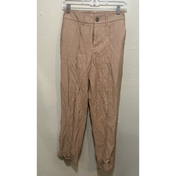 A New Day Tan Brown‎ Cropped Pants Trousers Size 2 Elastic Waist Cuffed Hem - Picture 3 of 6
